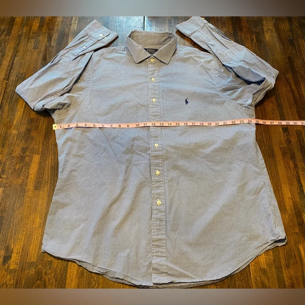 Polo Ralph Lauren Mens Custom Fit Blue Gingham Plaid 17.5 36-37 Dress Shirt Pony - Picture 7 of 9